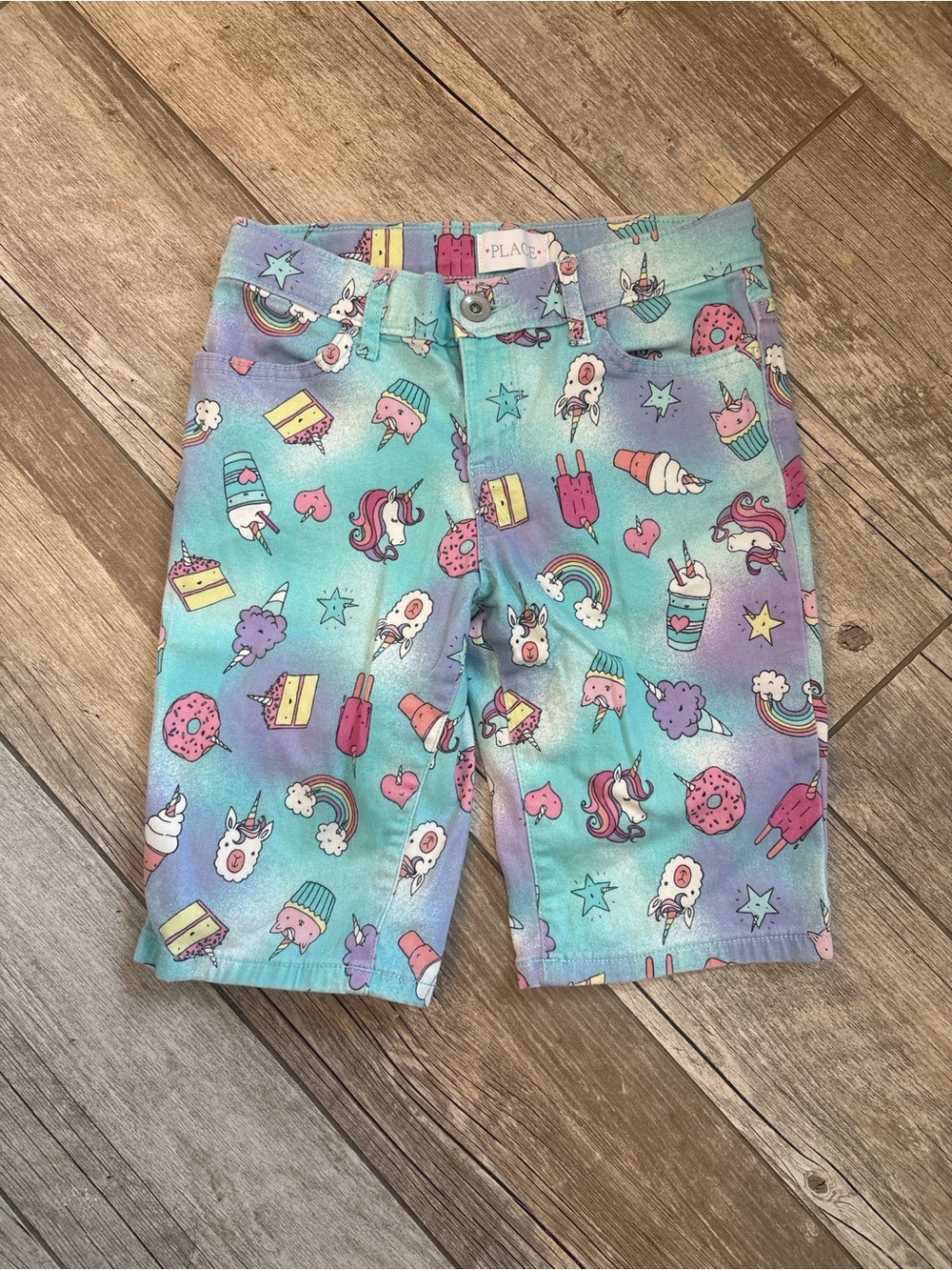 Place Aqua Pastel Unicorn & Sweets Print Kids Shorts